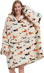Fiosnow Dachshund Blanket Hoodies for Women and Men Adult Oversize Wearable Blanket Hoodies for Soft and Warm