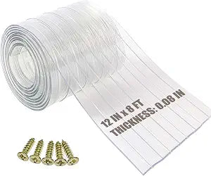 Dog Door Replacement Flap 12'' x 8' Clear PVC Doggie Flaps Customizable Plastic Vinyl Strips Thermal Insulation Thickness 0.08 in with Screws for DIY Doggie or Cat House