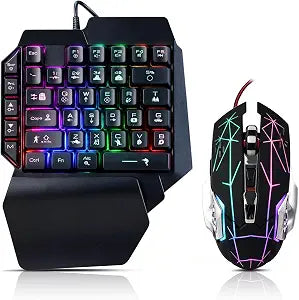 Guiheng Wired One Handed Gaming Keyboard and Mouse Combo with Rainbow LED Backlit 39 Keys Portable Mini Gaming Keypad Ergonomic Game Controller for PC Gamer-Black
