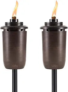 TIKI 2-Pack Honey Copper Outdoor Torches Easy Install Decorative TIKI Torches for Patio, Backyard & Garden Includes Long-Lasting Wicks & Snuffer, Weather-Resistant, Bronze