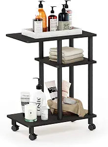 Furinno Turn-N-Tube C Shaped Side Table With Casters, Espresso/Black