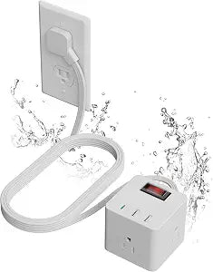 Outdoor Power Strip Cube 4 Ft, IPX4 Waterproof 3 AC Outlet Widely Spaced with 2 USB-A & 1 USB-C PD 20W Charging Station, Low Profile 45 Degree Flat Plug Extension Cord Wall Mountable, ETL-White