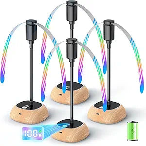 Edvision Rechargeable Fly Fans for Tables, Portable Outdoor Food Fans to Keep Fly Away, Table Fan with LED Display, 360┬░ Flexible Fly Spinners for Table, Party, Picnic, BBQ and Party 4Pack (Oak)