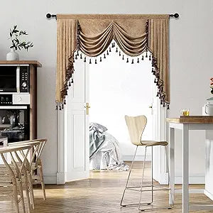 ELKCA Thick Chenille Curtains Valance for Living Room Coffee Waterfall Valance for Bedroom, Rod Pocket (Coffee, W59 Inch, 1 Panel)