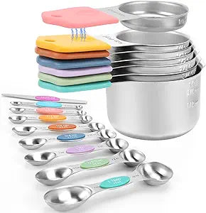 Magnetic Measuring Cups and Spoons Set-Heavy Duty 304 Stainless SteelDouble Measurement MarkingsSet of 16 with Leveler for Measure Dry and Liquid Ingredients