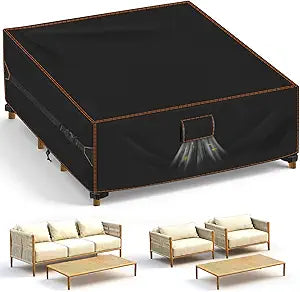 Patio Furniture Set Cover 78"W x 78"D x 35"H, 420D Waterproof Outdoor Furniture Cover Fit Patio Furniture Outdoor 3 Seat Sofa or 2 Chairs and Table Set, Triple Windproof and Anti-UV, Black