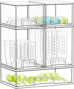 SpaceAid Bottle Storage Organizer Baby - Acrylic Bottles Station Organizer Container, Stackable Clear Drawers for Countertop, Vanity, Bathroom, Cabinet, Pantry Organization, 5 Pack, 2S2M1L, 15.4"H