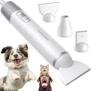 Buenkee Handheld Dog Dryer, 3HP High-Velocity Pet Hair Blower, White | 12 modes with 3 speeds and 4 temps, 1.2 lb lightweight, quiet under 65 dB, portable for home and travel, includes 3 nozzles