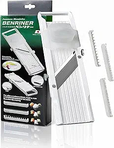 Benriner Japanese Mandoline Slicer Vegetable Slicer with 4 Stainless Steel Blades, BPA-Free Adjustable Vegetable Cutter Official US Version with Authentic Retail Packaging