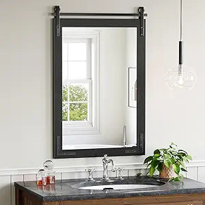 Brightify Black Farmhouse Mirror for Bathroom Sink, 24"x36" Rustic Black Frame Vantiy Mirros for Over Sink, Wood Frame Wall Mirrors for Batrhoom, Entryway, Bedroom, Fireplace, Easy Hanging