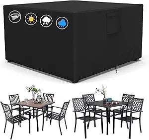 AKEfit Patio Furniture Covers,500D Heavy Duty Waterproof for Outdoor Square and Retangle Patio Table and Chair Covers, Black -98"L x 98"W x 35"H
