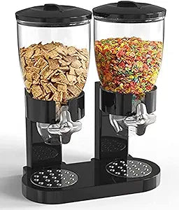 Dual Food Dispenser - Dry Food Dispenser Perfect As A Candy, Nuts, Rice, Granola, Cereal & more Dispenser. Dispenses 1 Ounce Per Twist! Stores Food, and Keeps Your Food fresh!