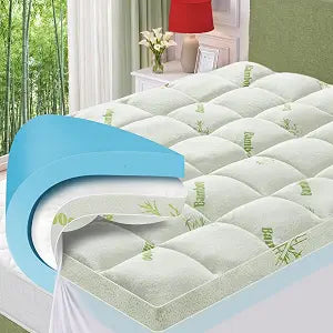 GRUSIGN Twin Memory Foam Mattress Topper, 4 Inch Dual Layer Gel Foam Mattress Pad with Soft Pillow Top Cover, Viscose Made from Bamboo, Overfilled, Deep Pocket 8"-18"