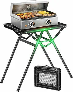 GARLLEN Folding Grill Table Max Capacity 180 lbs, 3 Adjustable Height Camping Table with Heat-Resistant Tabletop, Aluminum Picnic Table with Stable Structure for BBQ, Camping, Outdoor, 23.6"L x 15.7"W