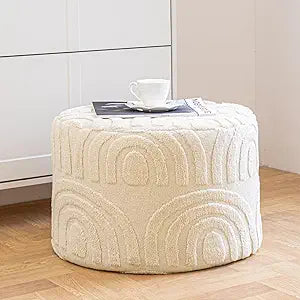 Asuprui Plush Fabric Ottoman Footrest 20"x14" Soft Foam Pouf with Removable Cover Perfect for Living Room, Bedroom & Dorm(Linen)