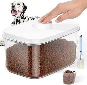 6 lbs Airtight Dog Cat Food Storage Container and Dog Treat Containers BPA-Free, PET Clear Stackable Pet Storage Bin, 1-Cup Scoop, 1-Sponge cleaning brush, Pop Top, With handle, Easy Mobility-Medium