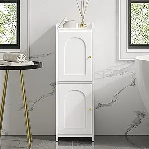 Hzuaneri Bathroom Storage Cabinet, Small Corner Floor Cabinet with 2 Doors and Adjustable Shelf, Narrow Toilet Paper Cabinets, Bathroom Organizer for Small Spaces, 7.9" D x 9.8" W x 29.5" H White