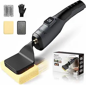 Electric Grill Brush - Bristle Free Grill Brush for Outdoor Grill, Cordless BBQ Grill Cleaner with 3 Heads, Rechargeable 240 Mins Runtime Barbecue Grill Cleaning Brush (Gray)