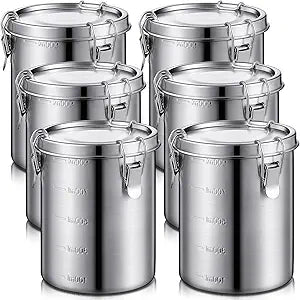 Zopeal 6 Pack Stainless Steel Canisters Set Stainless Steel Airtight Food Storage Containers Metal Containers with Lids Sealed for Tea Coffee Sugar Flour Pantry Baking Kitchen Counter (34 oz)