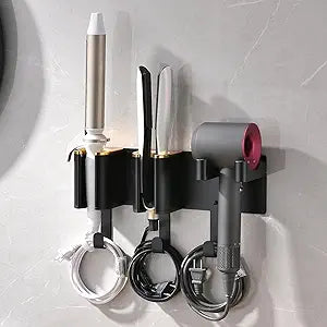Hair Tool Organizer Wall Mount, Hair Dryer and Curling Iron Storage, Hair Straightener Wall Holder, 3 in 1 Vanity Organizer, Aluminum Alloy (Hair Tools Not Included)