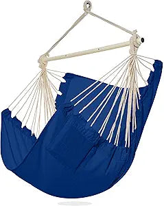 PNAEUT Hammock Chair Hanging Rope Swing for Outside Indoor for Bedroom, Outdoor, Patio (Navy Blue)
