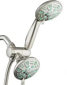 AquaDance Antimicrobial/Anti-Clog High-Pressure 30-setting Dual Head Combination Shower with Microban Nozzle Protection From Growth of Mold, Mildew & Bacteria for a Healthier Shower Coral Green