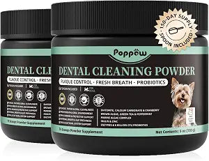 Dog Dental Powder, Teeth Cleaning Powder, Plaque & Tartar Off, Fresh Breath Support, No Brushing Oral Care, Mint Chicken Flavor, 150 Servings