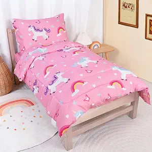 TinyPalsa 4-Piece Toddler Bedding Set, Toddler Bed Comforter Set for Girls