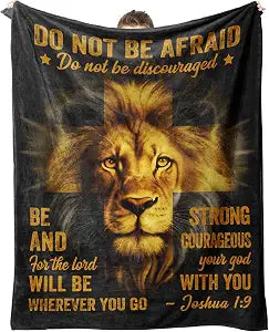 Afterprints Christian Gifts for Men, Blanket Printed with Lion & Bible Verse, Religious, Birthday Gifts for Men, Teen Boys, Catholic, Spiritual, Baptism Gift, Soft Throw Blanket 60'' x 80''