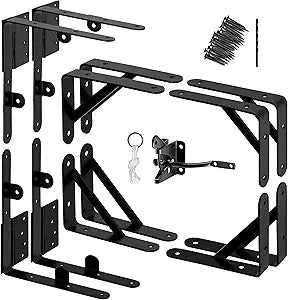 Heavy Duty Anti Sag Gate Kit - 90 Degree Bracket with Hinges for Wooden Fences - No Sag Corner Brace for Doors & Driveway (2 Sets)