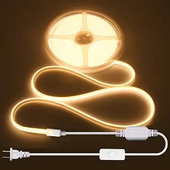 ALITOVE COB LED Strip Light Waterproof IP67 Warm White 3000K 16.4ft AC 110V 120V LED Neon Rope Lights Bright 1440LEDs Flexible LED Strip for Indoor Outdoor Cabinet Shower Bedroom(No Remote Dimmer)