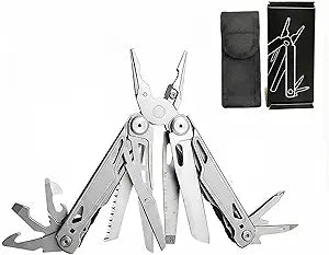 Multitool, 28-in-1 Stainless Steel Multi-Tool with Pocket Knife, Self-locking Pliers, Bottle Opener Professional Multi Tool for Outdoor, Survival, Camping, Hiking, Hunting - Silver