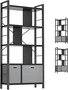 Armocity Bookshelf with Drawers - 5 Tier Tall Bookcase Geometric Modern Book Shelf Display Standing Bookshelves with Storage for Living Room, Bedroom Home Office, Black