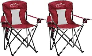 2PCS SAILARY Mesh Folding Camping Chairs, Oversized Portable Outdoor Chairs, Weight Capacity 325 lbs with Cup Holder, Storage Pocket, Carry Bag Red