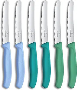 Victorinox Swiss Classic, Tomato-Bread Knife Set, 6-pieces, sharp blade, serrated edge, 4.3 Inch, stainless steel, Sky Blue,Turquoise, Green