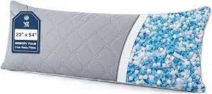 YZ HOME Body Pillow for Adults - Firm Body Pillow with Petal Quilted Cover,Shredded Blue Memory Foam, Adjustable Height, Soft Support for Side Sleeping, Pregnant Women, Washable (Grey, 20x54 Inch)