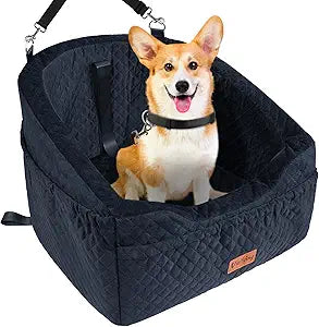 Vivifying Dog Car Seat for Small & Medium Dogs, Detachable & Washable Booster Seat for Pets Up to 30lbs, Travel Bed with Storage Pockets and Safety Belt Black