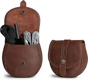 Hide & Drink, Bushcraft Leather Pouch Handmade from Full Grain Leather - Waist Holster Bag, Conveniently Attaches to Belt - Accessory for Storing Tools and Equipment for DIY Projects - Bourbon Brown