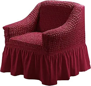 Stretch Armchair Slipcover Easy Fitted Sofa Couch Cover with Skirt, Durable Washable Universal High Elastic Furniture Protector for Kids, Pets (Small, Burgundy)