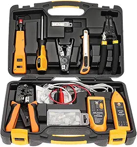 InstallerParts Professional Network Tool Kit 15 In 1 - RJ45 Crimper Tool Cat 5 Cat6 Cable Tester, Gauge Wire Stripper Cutting Twisting Tool, Ethernet Punch Down Tool, Screwdriver, Knife