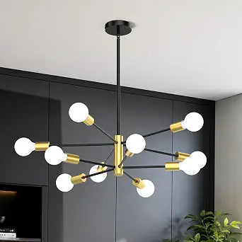 Phaosio Sputnik Chandelier 10-Light, Mid Century Modern Height Adjustable Ceiling Light Fixture for Dining Room, Kitchen Island, Living Room,Bedroom-Black and Gold