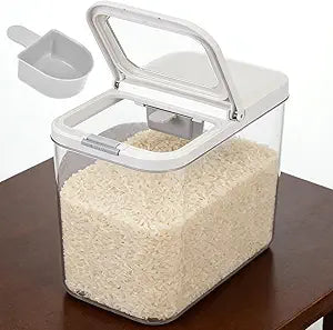 20-25 lbs Rice Dispenser with Measuring Spoon 11.4Qt/12L Large Airtight Food Storage Rice Container Tall and Narrow Food Storage Flour Bin Slim Space-Saving for Kitchen Pantry Organization