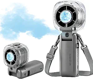 2-in-1 Handheld Portable Misting Fan with Hydrating Mist & Ice Cooling, 6-Speed High-Speed Rechargeable Mini Cordless Fan, Personal Foldable Water Mister for Travel, Outdoor, Home & Office