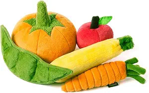 P.L.A.Y. Cute Plush Dog Toys - Fruit & Vegetable Themed Durable Squeaker Chew Toy, Great for Puppies & Small Dogs - Machine Washable, Recycled Materials (5 Piece Set, X-Small)