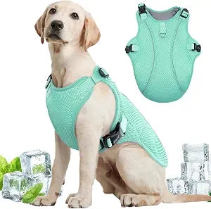 Kuoser Dog Cooling Vest for Large Dogs with UV Protection, Lightweight Cooling Jacket, Breathable Mesh Cooling Shirt, Reflective Harness for Beach, Hiking, Walking Green XL