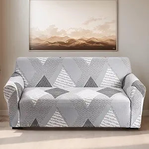 Cover for Sofa Printed Stretch Couch Slipcover for Living Room Washable Fashion Furniture Protector Elastic(Grey Rhombus,4 Seater/Large 3 Seater)