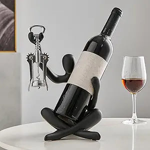 Thinker Statue Wine Rack, Black Modern Rack for Kitchen Table Decor, Single Wine Bottle Holder Countertop for Bar, Small Bottle Holder Rack