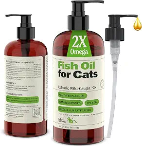 Deley Naturals Wild Caught Fish Oil for Cats with 2X Omega - Cat Fish Oil with Highest EPA & DHA Potency - Omega 3 for Cats for Shedding, Skin, Coat, Joints, Heart and Immune System - Made in the USA