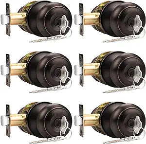 Probrico Keyed Entry Door Knobs, Exterior Interior Door Knob with Lock 6 Pack, Bedroom Bathroom Door Knobs with Same Key, Oil Rubbed Bronze