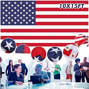 Tradder Large American Flag Outsides 10 x15 ft Heavy Duty Waterproof USA Flag with Embroidered Stars Sewn Stripes Brass Grommets for Outdoor Indoor, Veterans Day, Independence Day